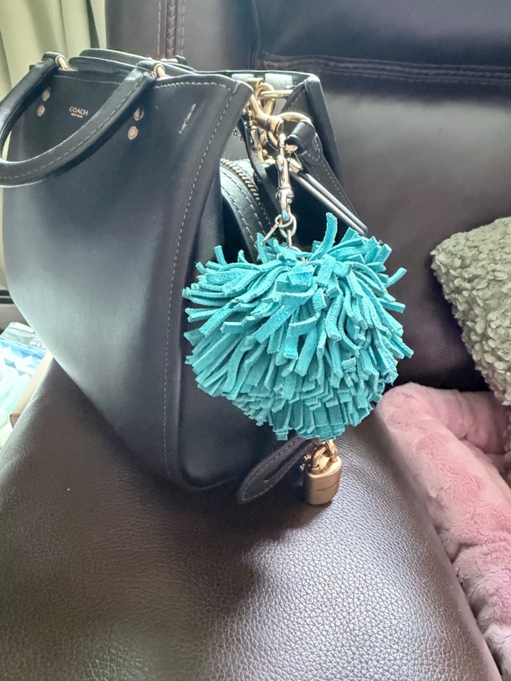 Coach Turquoise Suede-like Pom Pom